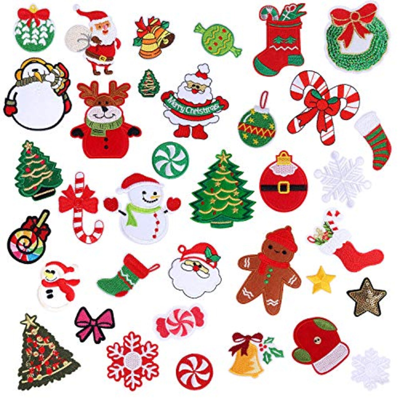36pcs Christmas Iron on Patches Embroidered Sew Applique Repair Patch for Craft, Clothing, Decoration and DIY Christmas Gifts